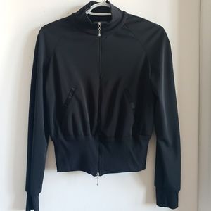 Annex Bomber Dress Jacket Sheer Silver Zip Up Black Elastic Women Medium NWOT